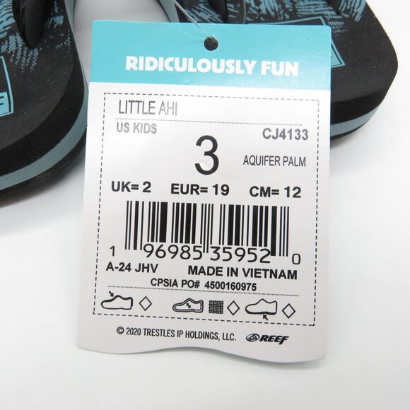 Reef Little Ahi Kids Sandals Size 3 Aquifer Palm Black Blue NEW - Picture 4 of 5